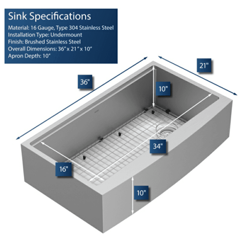 Elite Stainless Steel Farmhouse/Apron Front 16G Single Bowl Workstation Sink Kit, 36" x 21" x 10" Alt 4 - Image