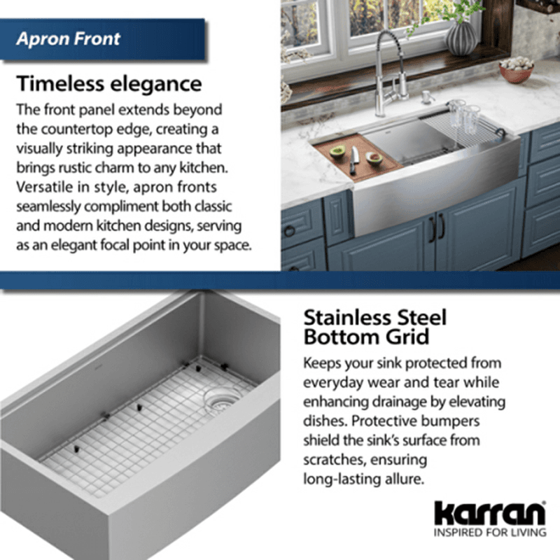 Elite Stainless Steel Farmhouse/Apron Front 16G Single Bowl Workstation Sink Kit, 36" x 21" x 10" Alt 7 - Image