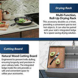 Elite Stainless Steel Farmhouse/Apron Front 16G Single Bowl Workstation Sink Kit, 36" x 21" x 10" Alt 8 - Image