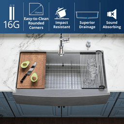 Elite Stainless Steel Farmhouse/Apron Front 16G Single Bowl Workstation Sink Kit, 36" x 21" x 10" Alt 9 - Image