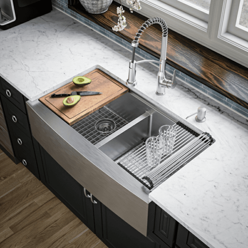 Elite Stainless Steel Farmhouse/Apron Front 16G Double Bowl Workstation Sink Kit, 36" x 21" x 10" Alt 1 - Image