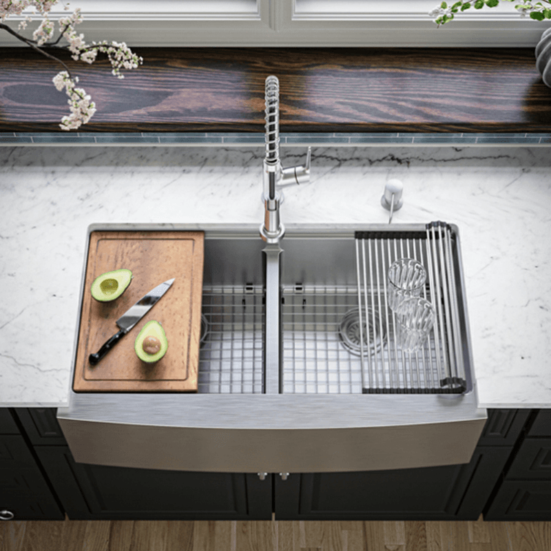 Elite Stainless Steel Farmhouse/Apron Front 16G Double Bowl Workstation Sink Kit, 36" x 21" x 10" Alt 2 - Image