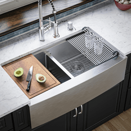 Elite Stainless Steel Farmhouse/Apron Front 16G Double Bowl Workstation Sink Kit, 36" x 21" x 10" Alt 3 - Image