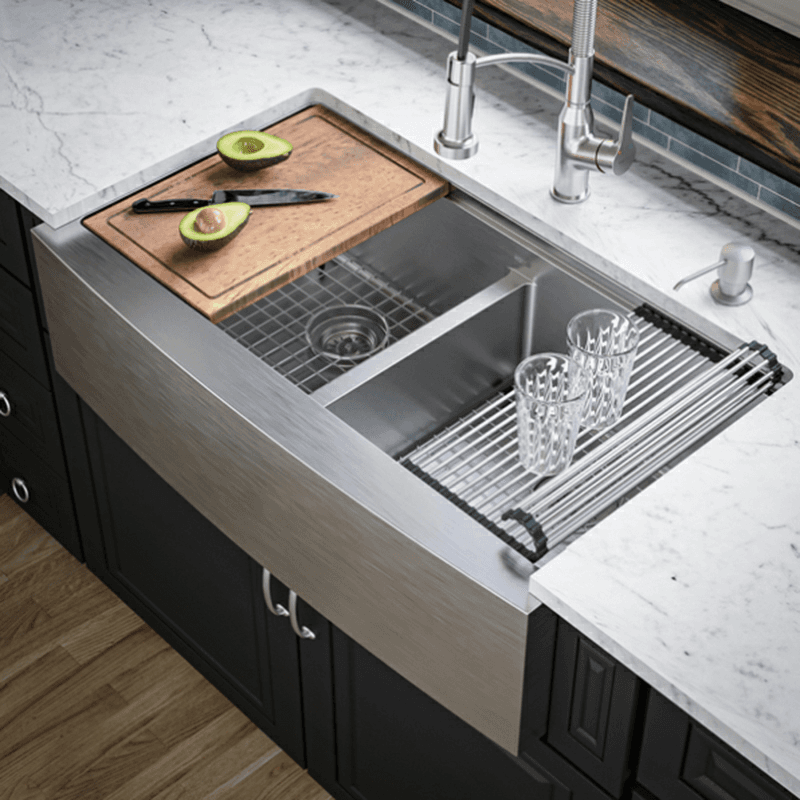 Elite Stainless Steel Farmhouse/Apron Front 16G Double Bowl Workstation Sink Kit, 36" x 21" x 10" Alt 4 - Image