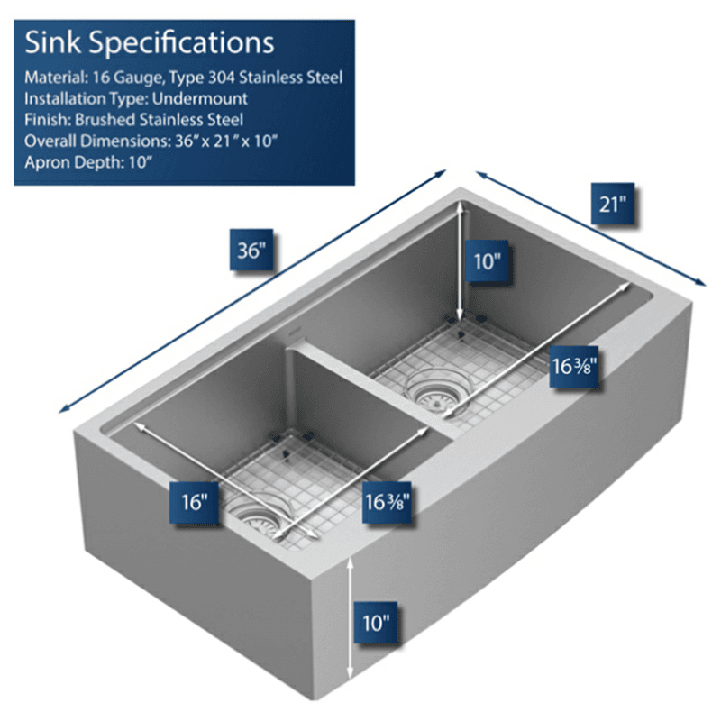 Elite Stainless Steel Farmhouse/Apron Front 16G Double Bowl Workstation Sink Kit, 36" x 21" x 10" Alt 5 - Image