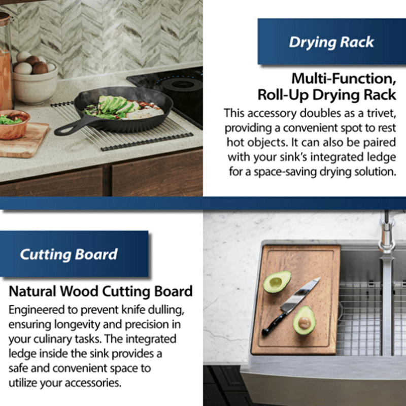 Elite Stainless Steel Farmhouse/Apron Front 16G Double Bowl Workstation Sink Kit, 36" x 21" x 10" Alt 6 - Image