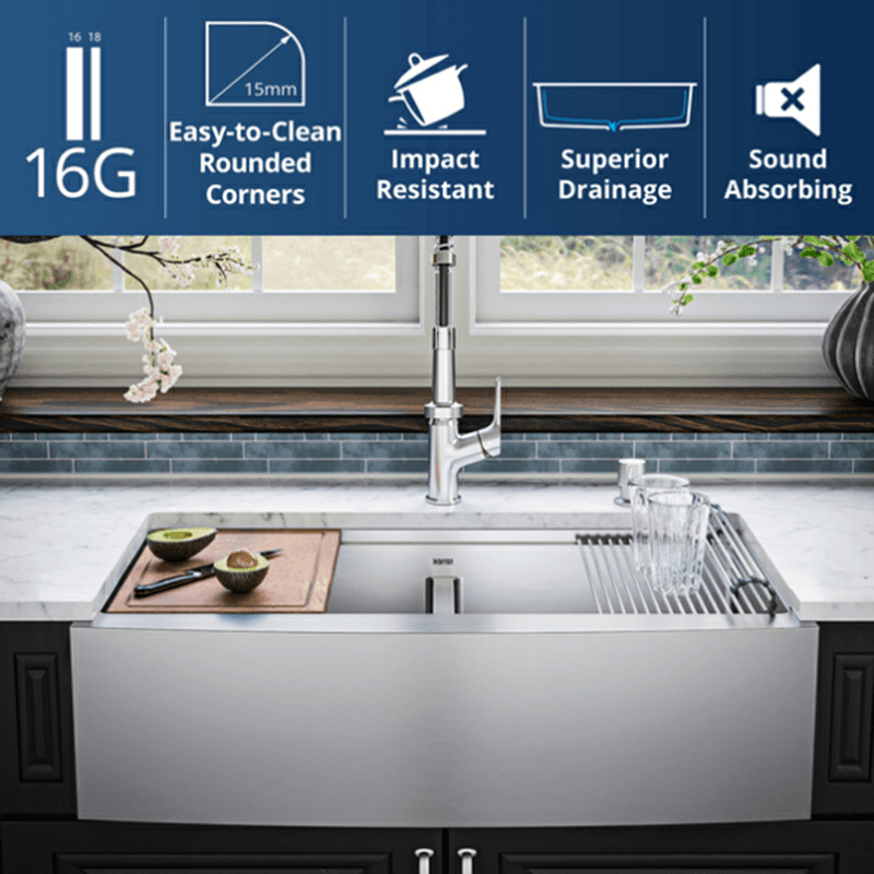 Elite Stainless Steel Farmhouse/Apron Front 16G Double Bowl Workstation Sink Kit, 36" x 21" x 10" Alt 7 - Image