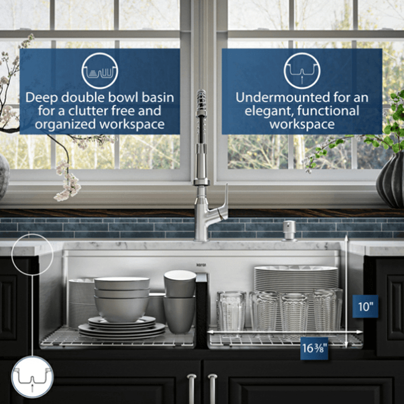 Elite Stainless Steel Farmhouse/Apron Front 16G Double Bowl Workstation Sink Kit, 36" x 21" x 10" Alt 8 - Image