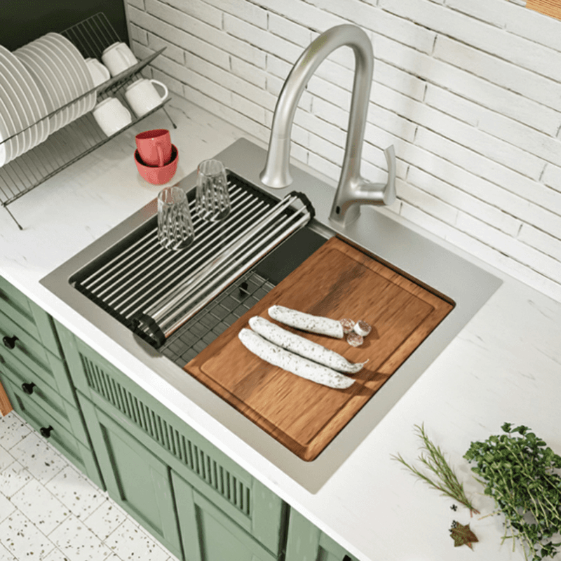 Elite Stainless Steel Top-Mount 16G Single Bowl Workstation Kitchen Sink Kit, 25" x 22" x 10" Alt 1 - Image