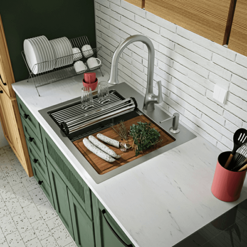 Elite Stainless Steel Top-Mount 16G Single Bowl Workstation Kitchen Sink Kit, 25" x 22" x 10" Alt 3 - Image