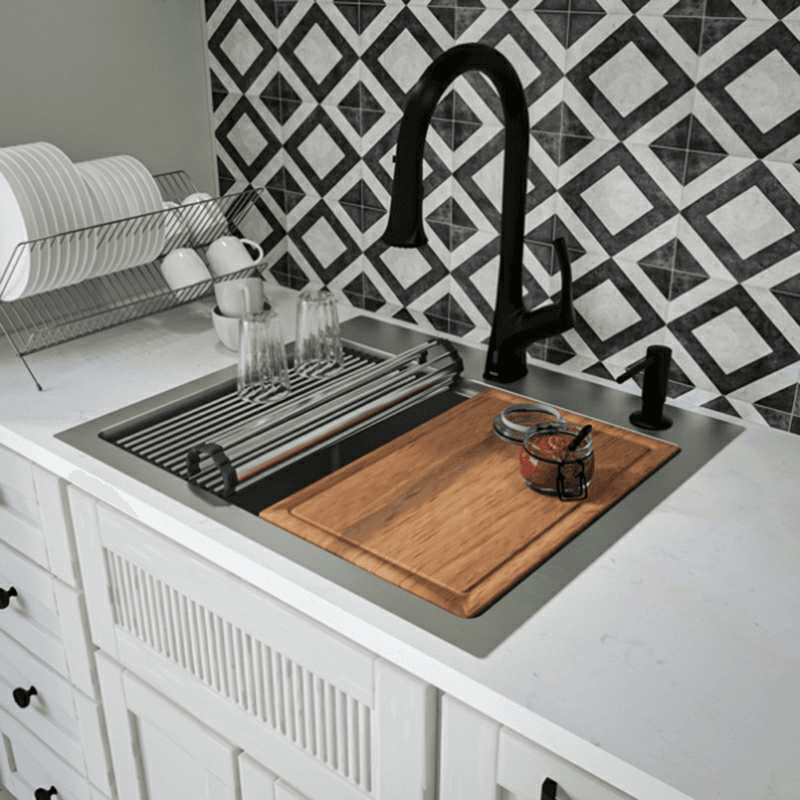 Elite Stainless Steel Top-Mount 16G Single Bowl Workstation Kitchen Sink Kit with Deeper Bowl, 25" x 22" x 14" Alt 1 - Image