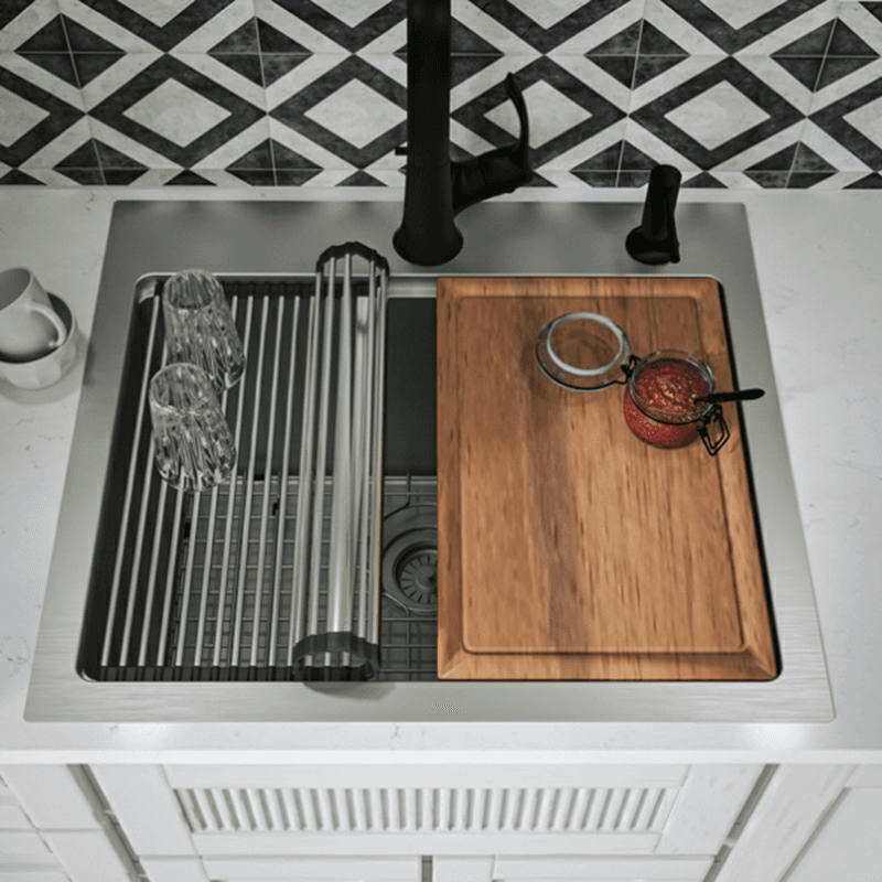Elite Stainless Steel Top-Mount 16G Single Bowl Workstation Kitchen Sink Kit with Deeper Bowl, 25" x 22" x 14" Alt 4 - Image