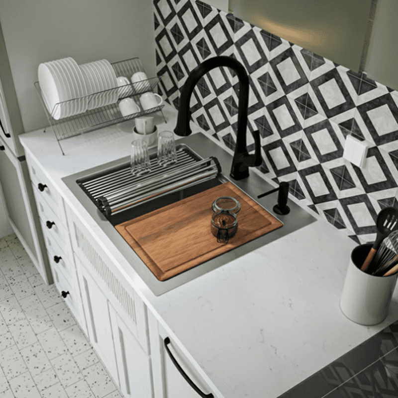 Elite Stainless Steel Top-Mount 16G Single Bowl Workstation Kitchen Sink Kit with Deeper Bowl, 25" x 22" x 14" Alt 5 - Image