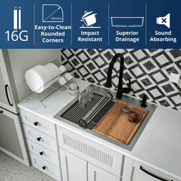 Elite Stainless Steel Top-Mount 16G Single Bowl Workstation Kitchen Sink Kit with Deeper Bowl, 25" x 22" x 14" Alt 8 - Image