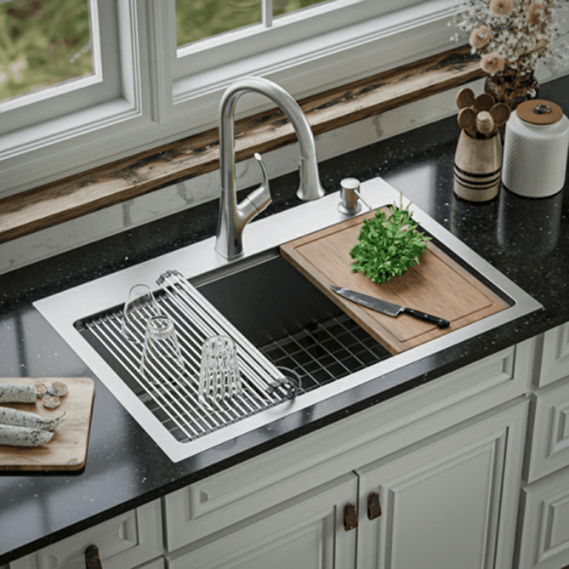 Elite Stainless Steel Top-Mount Single Bowl Workstation Kitchen Sink Kit, 33" x 22" x 10" Alt 6 - Image