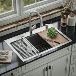 Elite Stainless Steel Top-Mount Single Bowl Workstation Kitchen Sink Kit, 33" x 22" x 10" Alt 6 - Image