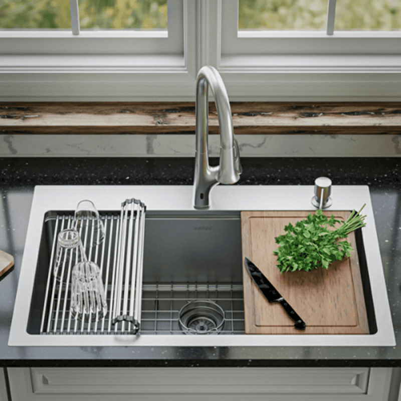 Elite Stainless Steel Top-Mount Single Bowl Workstation Kitchen Sink Kit, 33" x 22" x 10" Alt 8 - Image