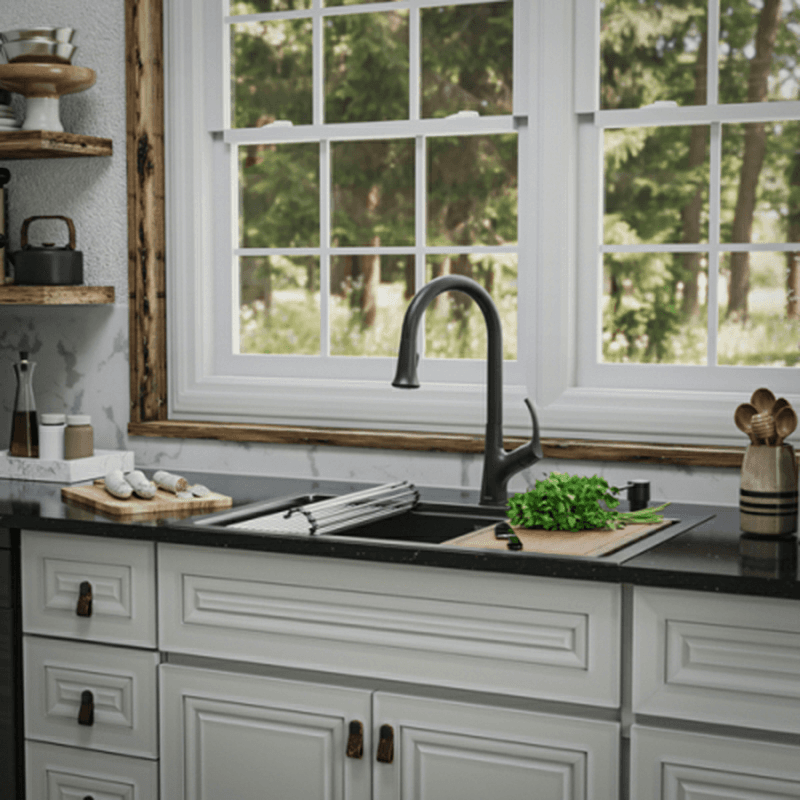 Elite Stainless Steel Top-Mount Single Bowl Workstation Kitchen Sink Kit with Right Drain, 33" x 22" x 10" Alt 6 - Image