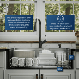 Elite Stainless Steel Top-Mount Single Bowl Workstation Kitchen Sink Kit with Right Drain, 33" x 22" x 10" Alt 7 - Image