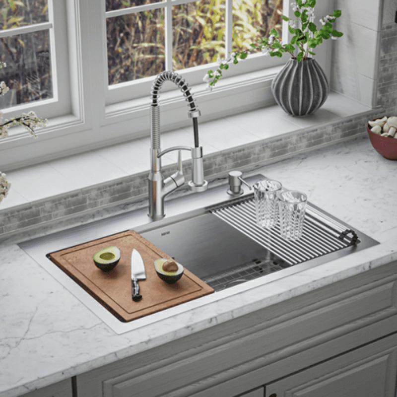 Elite Stainless Steel Top-Mount 16G Double Bowl Workstation Kitchen Sink Kit, 33" x 22" x 10" Alt 1 - Image