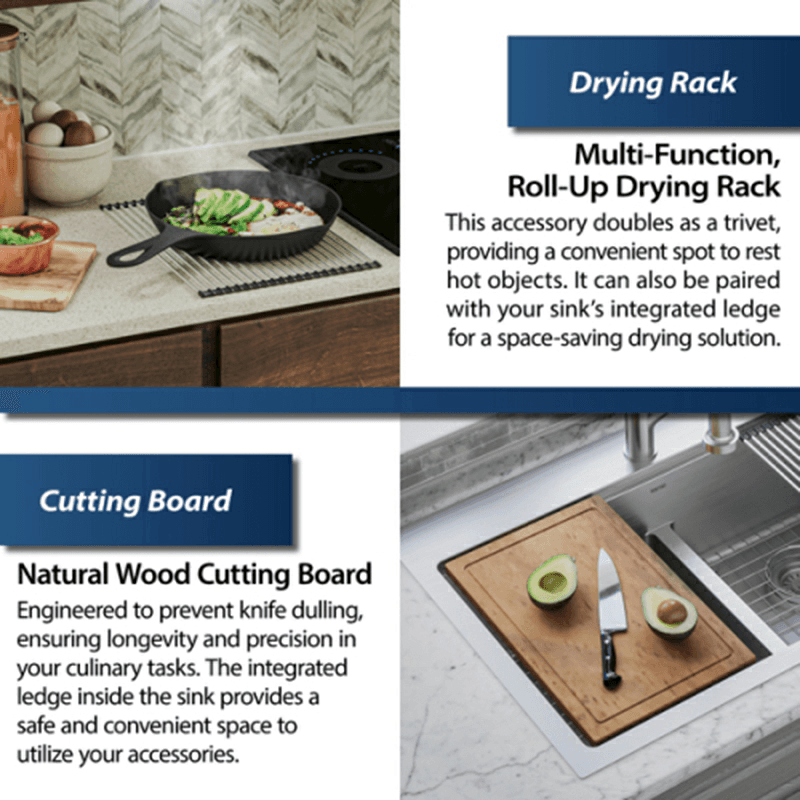 Elite Stainless Steel Top-Mount 16G Double Bowl Workstation Kitchen Sink Kit, 33" x 22" x 10" Alt 10 - Image