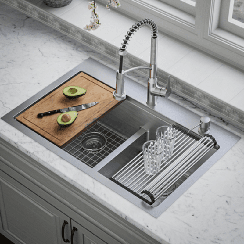 Elite Stainless Steel Top-Mount 16G Double Bowl Workstation Kitchen Sink Kit, 33" x 22" x 10" Alt 3 - Image