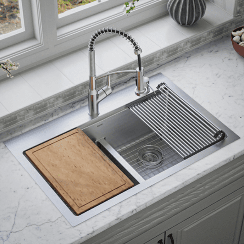 Elite Stainless Steel Top-Mount 16G Double Bowl Workstation Kitchen Sink Kit, 33" x 22" x 10" Alt 4 - Image