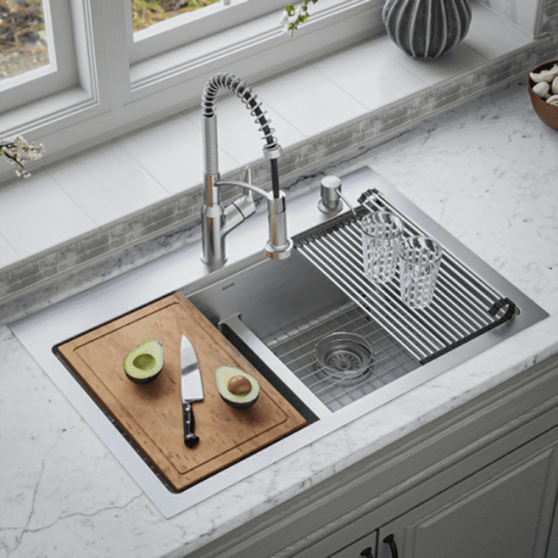 Elite Stainless Steel Top-Mount 16G Double Bowl Workstation Kitchen Sink Kit, 33" x 22" x 10" Alt 5 - Image