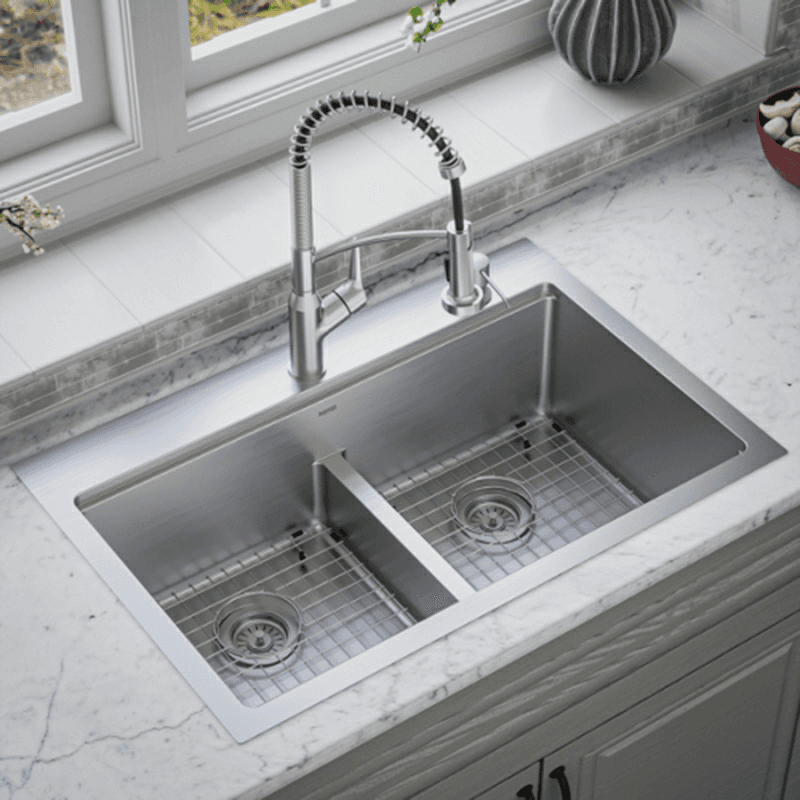Elite Stainless Steel Top-Mount 16G Double Bowl Workstation Kitchen Sink Kit, 33" x 22" x 10" Alt 6 - Image
