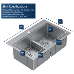Elite Stainless Steel Top-Mount 16G Double Bowl Workstation Kitchen Sink Kit, 33" x 22" x 10" Alt 7 - Image