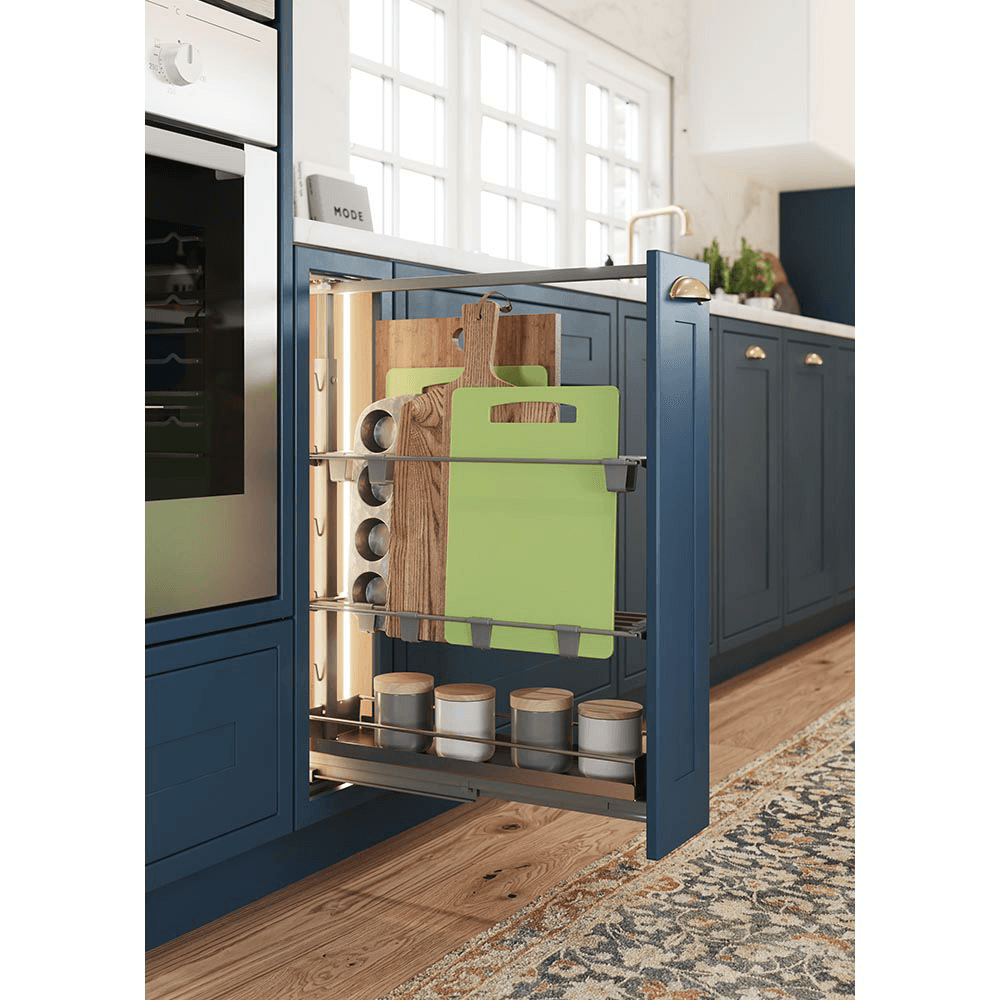 3-3/8&quot; DISPENSA Base Cabinet Organizer Pull-Out with Soft-Close/Metal Shelves, Champagne, 20&quot; - 28&quot; Height Alt 1 - Image