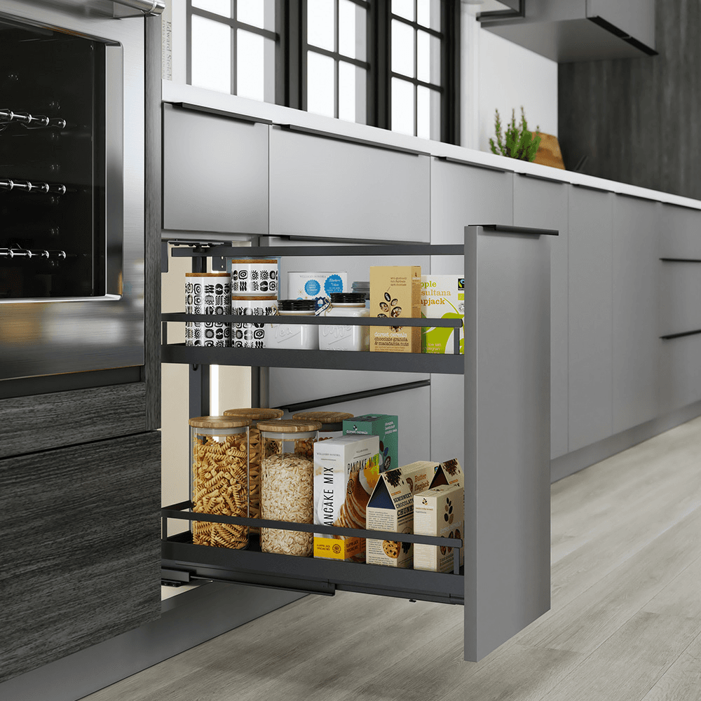 16&quot; DISPENSA Base Cabinet Organizer Pull-Out with Soft-Close/Arena Plus Style Shelves/Rails, Anthracite, 20&quot; - 28&quot; Height Alt 1 - Image