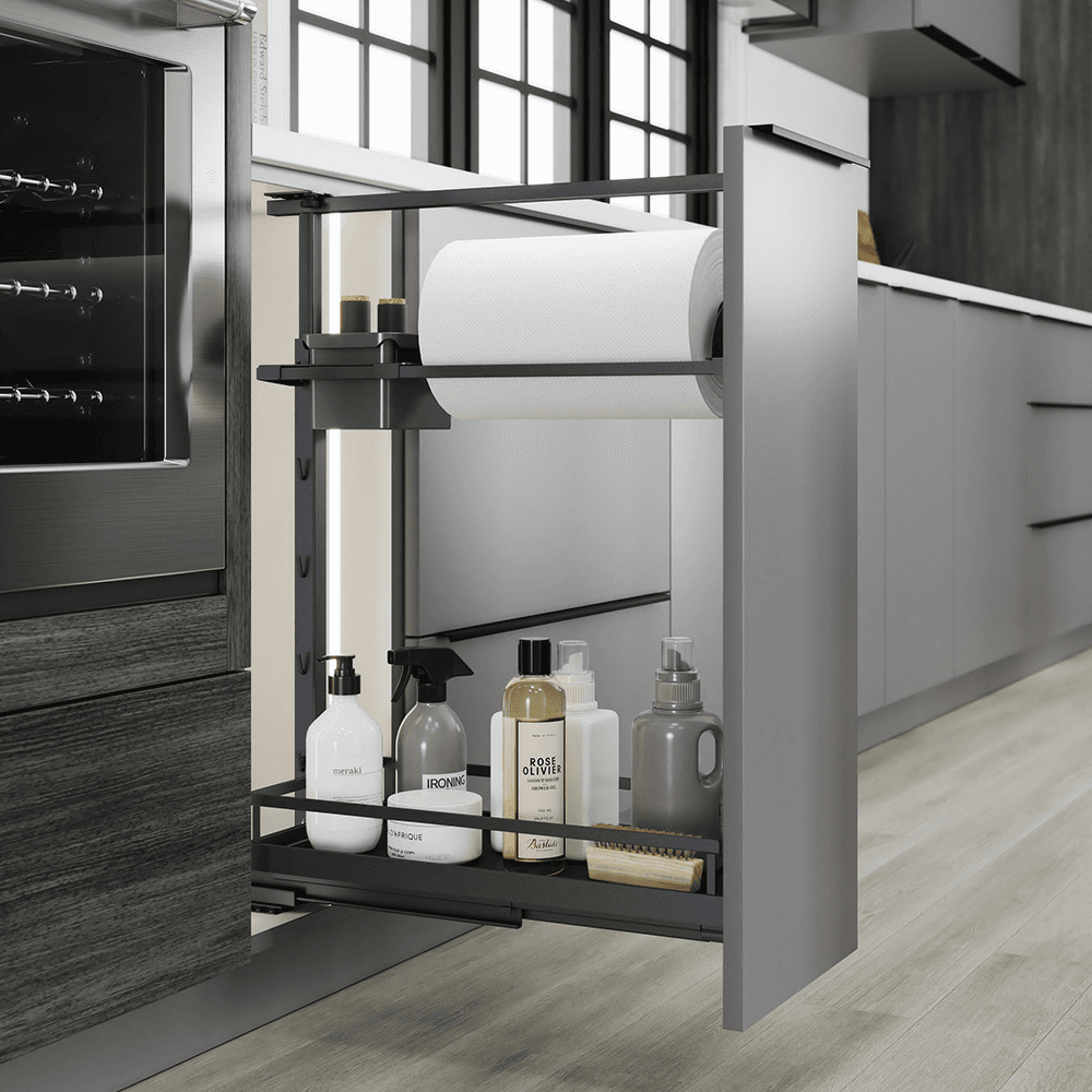 16&quot; DISPENSA Base Cabinet Organizer Pull-Out with Soft-Close/Arena Plus Style Shelves/Rails, Anthracite, 20&quot; - 28&quot; Height Alt 2 - Image