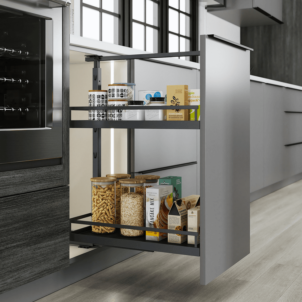 16&quot; DISPENSA Base Cabinet Organizer Pull-Out with Soft-Close/Arena Plus Style Shelves/Rails, Anthracite, 20&quot; - 28&quot; Height Alt 3 - Image