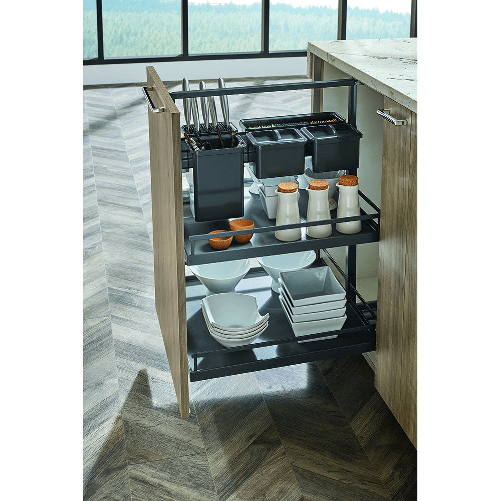 16&quot; DISPENSA Base Cabinet Organizer Pull-Out with Soft-Close/Arena Plus Style Shelves/Rails, Anthracite, 20&quot; - 28&quot; Height Alt 5 - Image