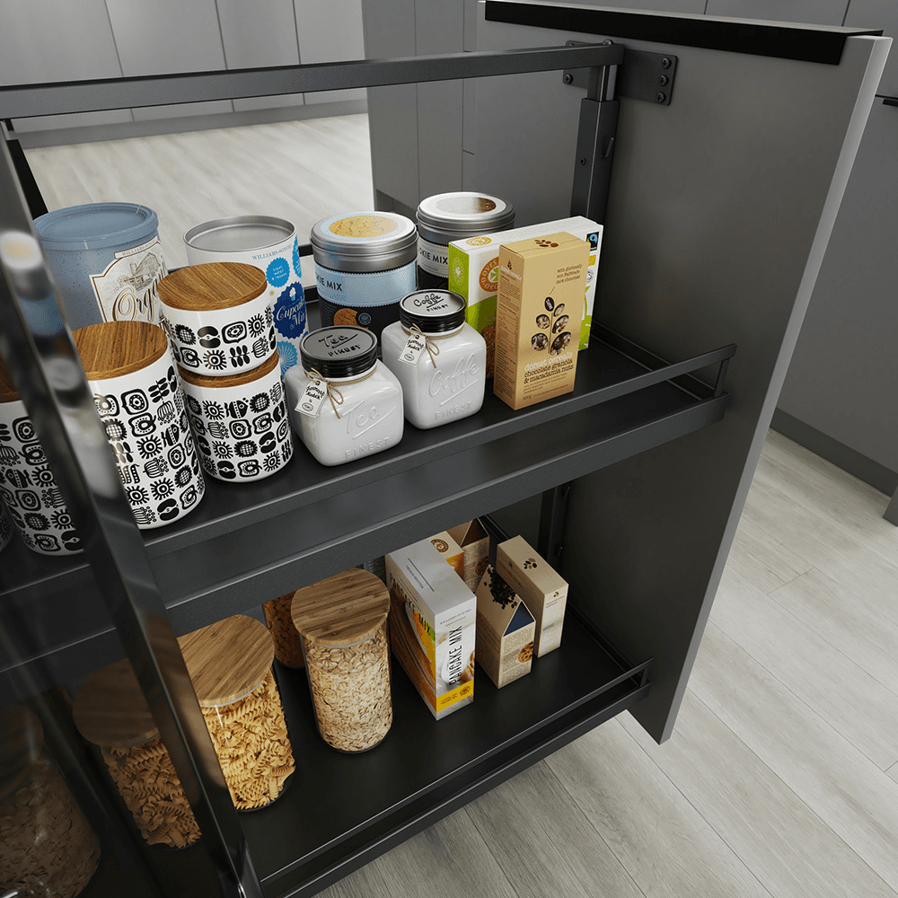 16&quot; DISPENSA Base Cabinet Organizer Pull-Out with Soft-Close/Arena Plus Style Shelves/Rails, Anthracite, 20&quot; - 28&quot; Height Alt 7 - Image