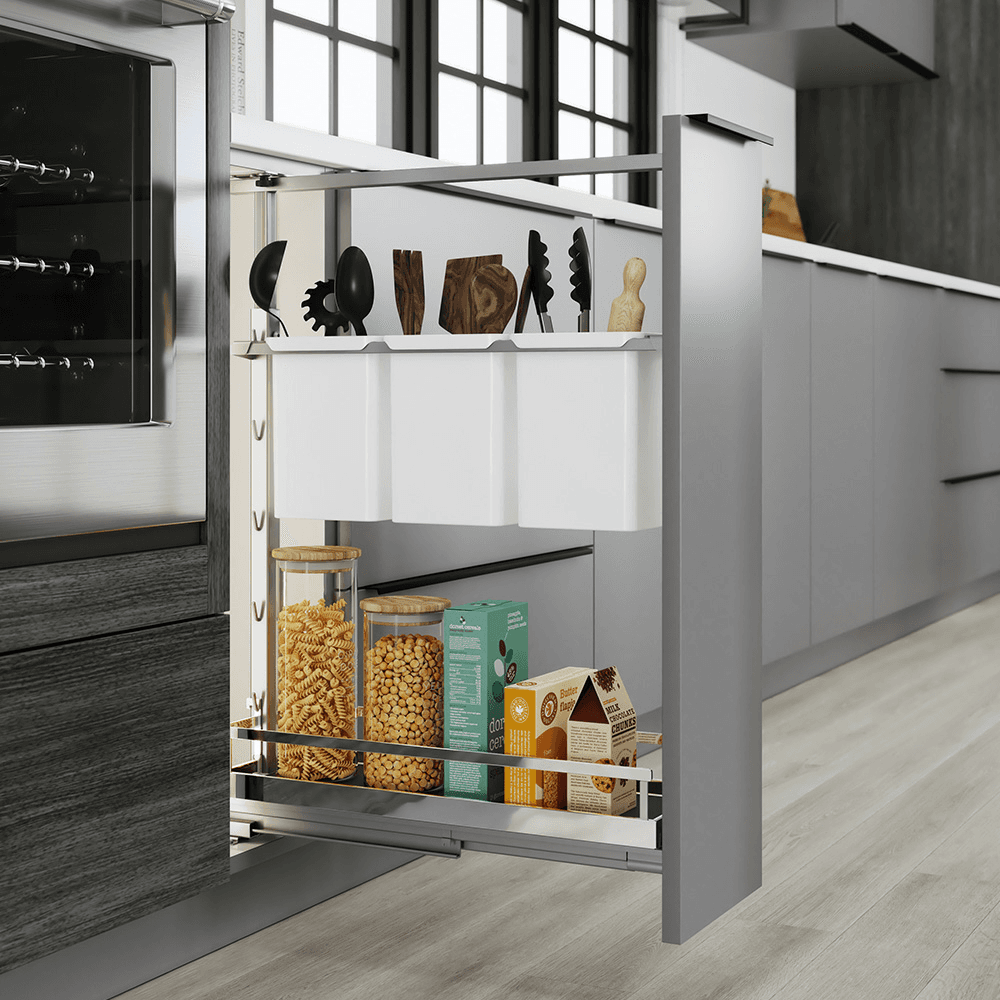 20&quot; DISPENSA Base Cabinet Organizer Pull-Out with Soft-Close/Arena Plus Style Shelves/Rails, Chrome/Anthracite, 20&quot; - 28&quot; Height Alt 1 - Image
