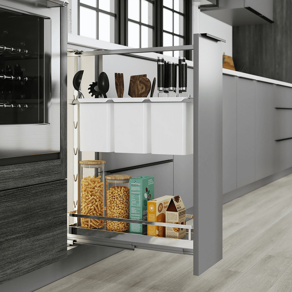 20&quot; DISPENSA Base Cabinet Organizer Pull-Out with Soft-Close/Arena Plus Style Shelves/Rails, Chrome/Anthracite, 20&quot; - 28&quot; Height Alt 2 - Image