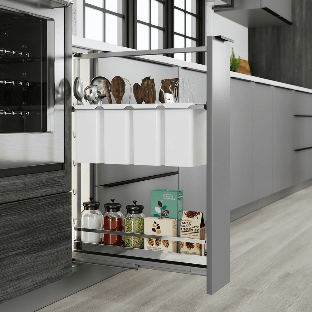 20&quot; DISPENSA Base Cabinet Organizer Pull-Out with Soft-Close/Arena Plus Style Shelves/Rails, Chrome/Anthracite, 20&quot; - 28&quot; Height Alt 3 - Image