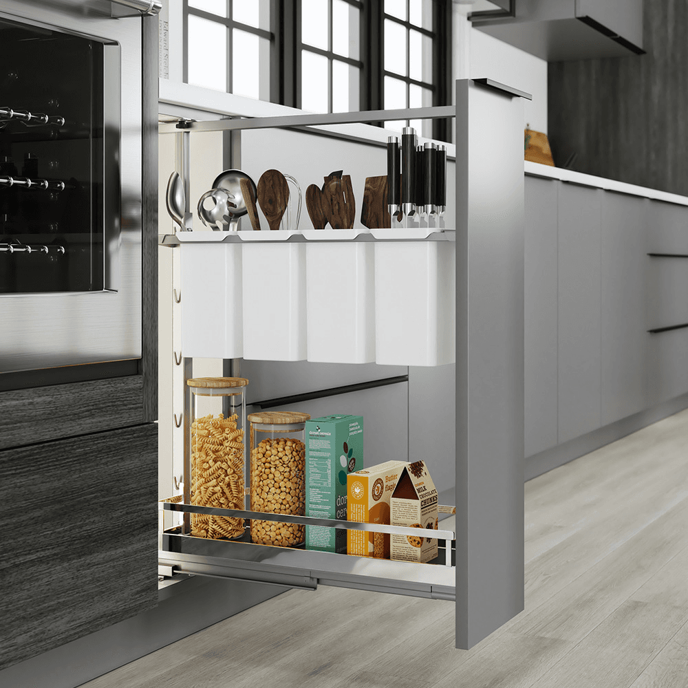 20&quot; DISPENSA Base Cabinet Organizer Pull-Out with Soft-Close/Arena Plus Style Shelves/Rails, Chrome/Anthracite, 20&quot; - 28&quot; Height Alt 4 - Image