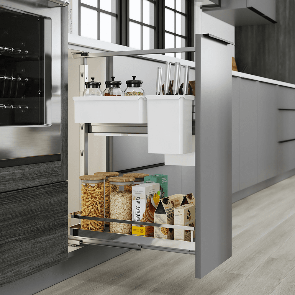 20&quot; DISPENSA Base Cabinet Organizer Pull-Out with Soft-Close/Arena Plus Style Shelves/Rails, Chrome/Anthracite, 20&quot; - 28&quot; Height Alt 5 - Image