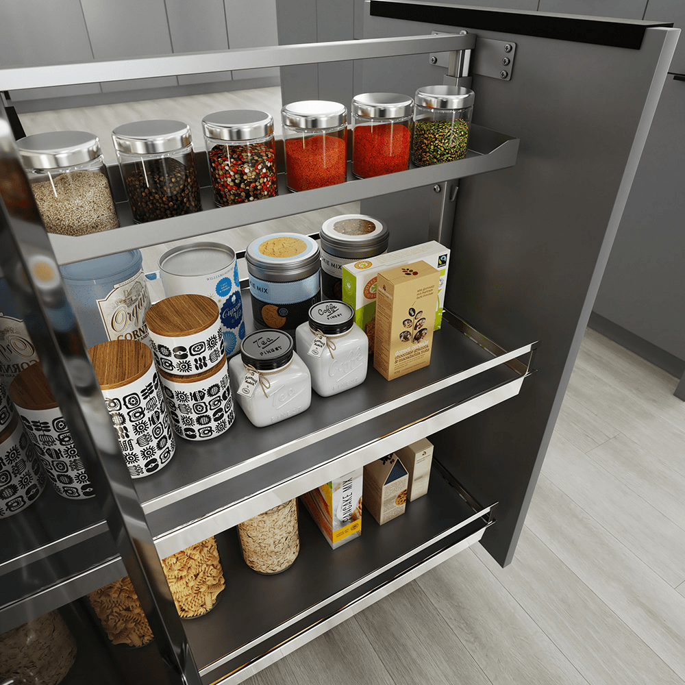 5&quot; DISPENSA Base Cabinet Organizer Pull-Out with Soft-Close/Arena Plus Style Shelves/Rails, Chrome/Anthracite, 20&quot; - 28&quot; Height Alt 7 - Image