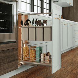 5&quot; DISPENSA Base Cabinet Organizer Pull-Out with Soft-Close/Arena Plus Classic Shelves/Two Rails, Champagne/Maple, 20&quot; - 28&quot; Height Alt 1 - Image