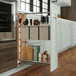 5&quot; DISPENSA Base Cabinet Organizer Pull-Out with Soft-Close/Arena Plus Classic Shelves/Two Rails, Champagne/Maple, 20&quot; - 28&quot; Height Alt 2 - Image