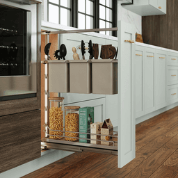 5&quot; DISPENSA Base Cabinet Organizer Pull-Out with Soft-Close/Arena Plus Classic Shelves/Two Rails, Champagne/Maple, 20&quot; - 28&quot; Height Alt 3 - Image
