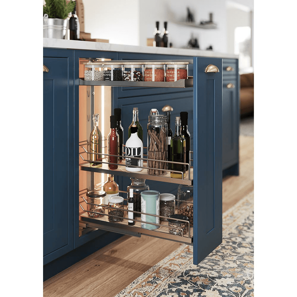 5&quot; DISPENSA Base Cabinet Organizer Pull-Out with Soft-Close/Arena Plus Classic Shelves/Two Rails, Champagne/Maple, 20&quot; - 28&quot; Height Alt 4 - Image