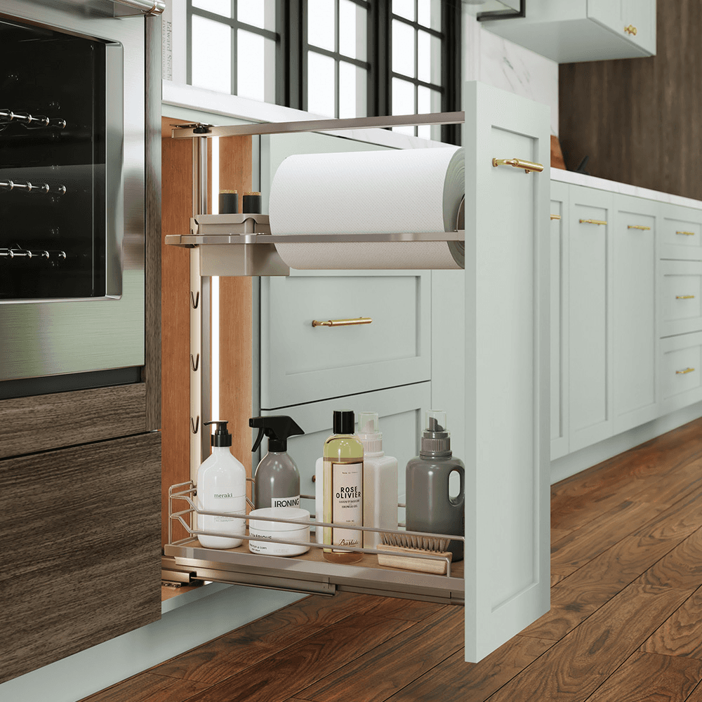 5&quot; DISPENSA Base Cabinet Organizer Pull-Out with Soft-Close/Arena Plus Classic Shelves/Two Rails, Champagne/Maple, 20&quot; - 28&quot; Height Alt 5 - Image