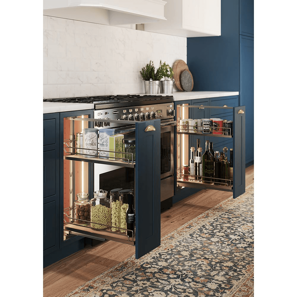 5&quot; DISPENSA Base Cabinet Organizer Pull-Out with Soft-Close/Arena Plus Classic Shelves/Two Rails, Champagne/Maple, 20&quot; - 28&quot; Height Alt 6 - Image