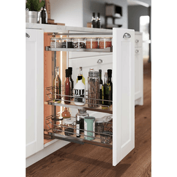 14&quot; DISPENSA Base Cabinet Organizer Pull-Out with Soft-Close/Arena Plus Classic Shelves/Two Rails, Chrome/Maple, 24&quot; - 32&quot; Height Alt 1 - Image