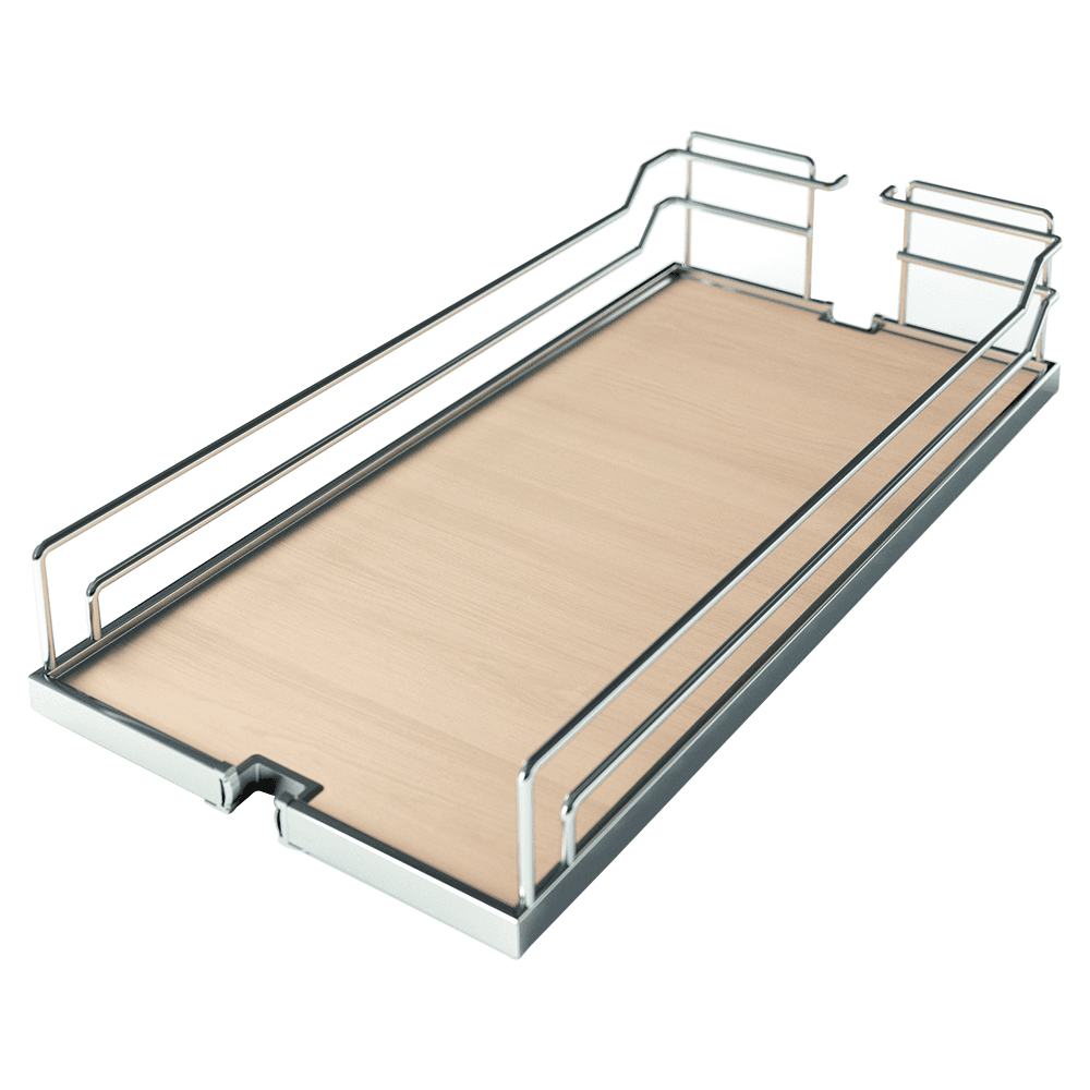 14&quot; DISPENSA Base Cabinet Organizer Pull-Out with Soft-Close/Arena Plus Classic Shelves/Two Rails, Chrome/Maple, 24&quot; - 32&quot; Height Main - Image